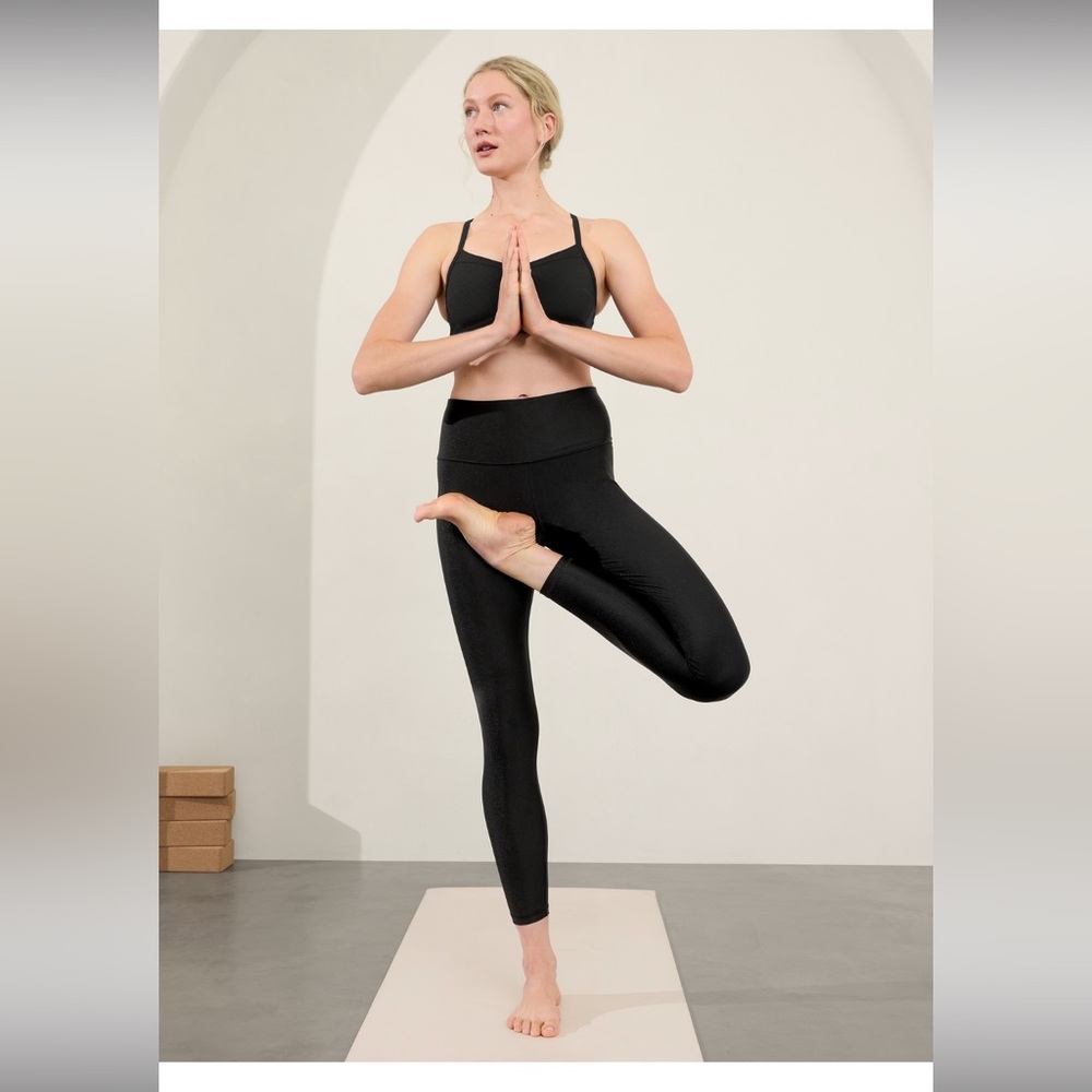 Athleta Elation Leggings and Bra Set. Black Shine. Both Size L.